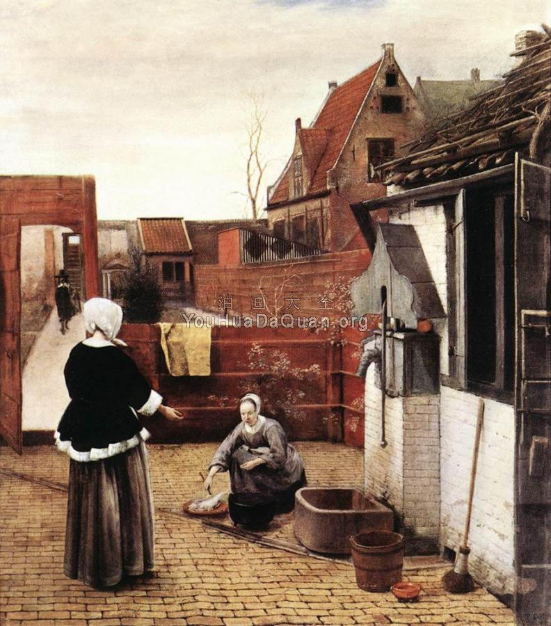 Woman and Maid in a Courtyard - 皮特尔·德·胡格